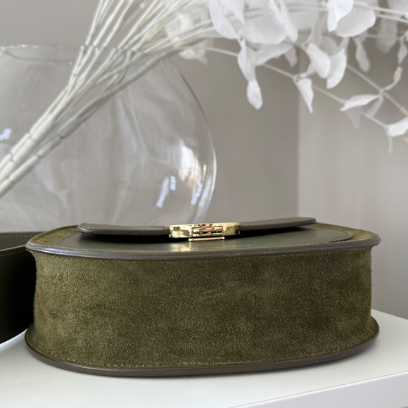 LePARMENTIER Paris Yucca Suede and Leather Shoulder Bag in Military Green - Picture 8 of 14